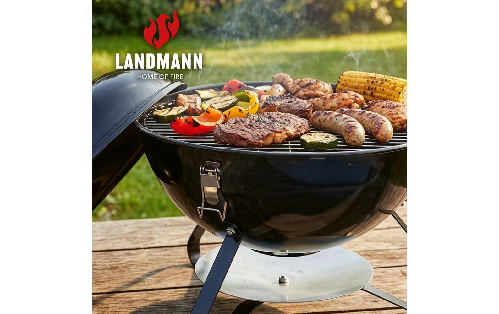 Landmann Holzkohle-Kugelgrill – Ø 36 cm, Edelstahl, Deckel – schwarz