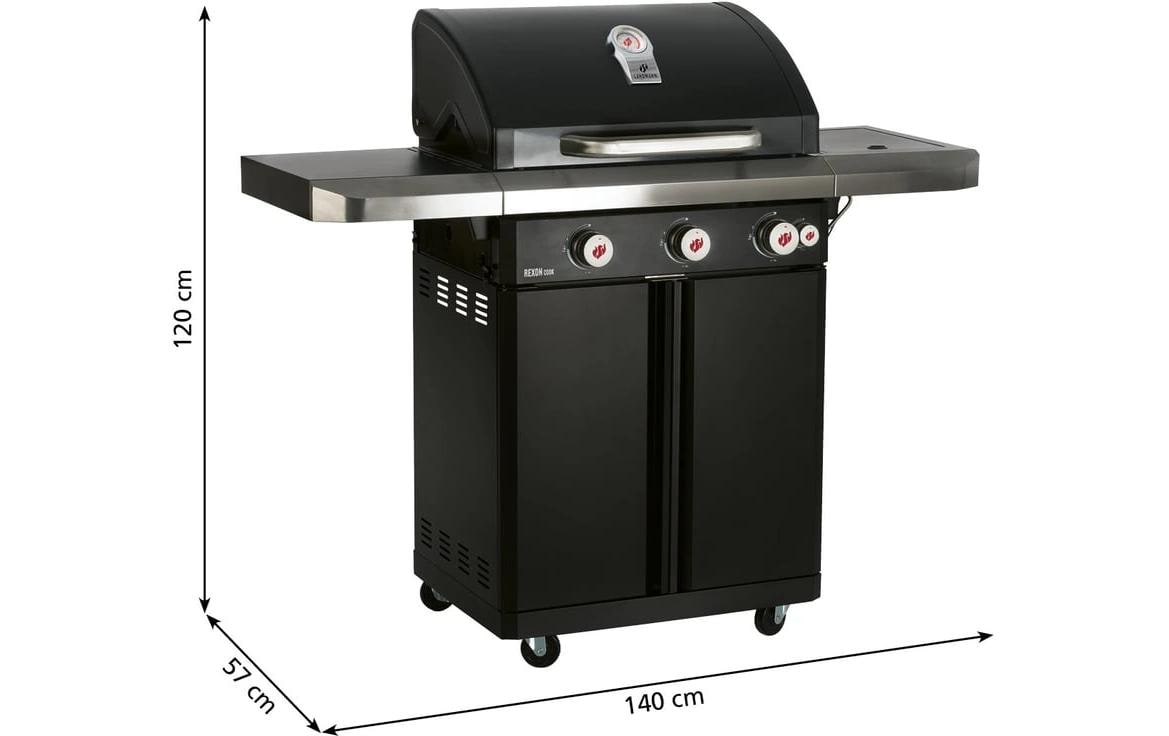 Landmann Gasgrill Rexon 3.1 – 3 Brenner, 2560 cm² Grillfläche, Thermometer & Fahr-Rollen – Schwarz/Edelstahl