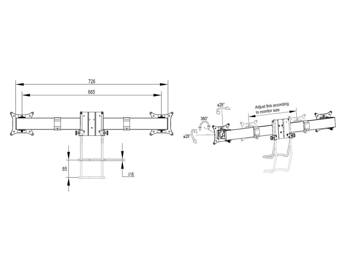 Multibrackets Monhalt Crossbar15 5921 – Monitorhalterung, 2, bis 32", VESA 100 × 100 mm, 8,25 kg, schwenkbar