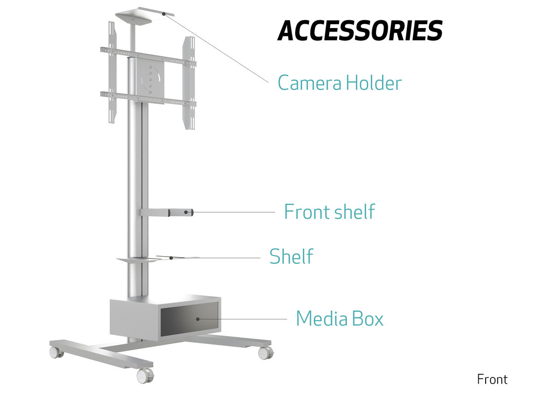 Multibrackets TV-Wagen – 55–80" – VESA 800×500 – bis 60 kg, Höhenverstellbar, mit Rollen – 5327