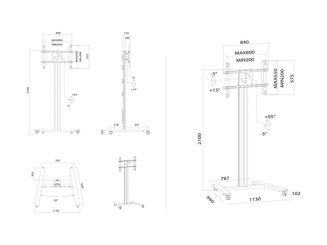 Multibrackets 210 HD Single – Displayständer, neigbar, für 77", VESA 800×500, bis 60 kg, schwarz