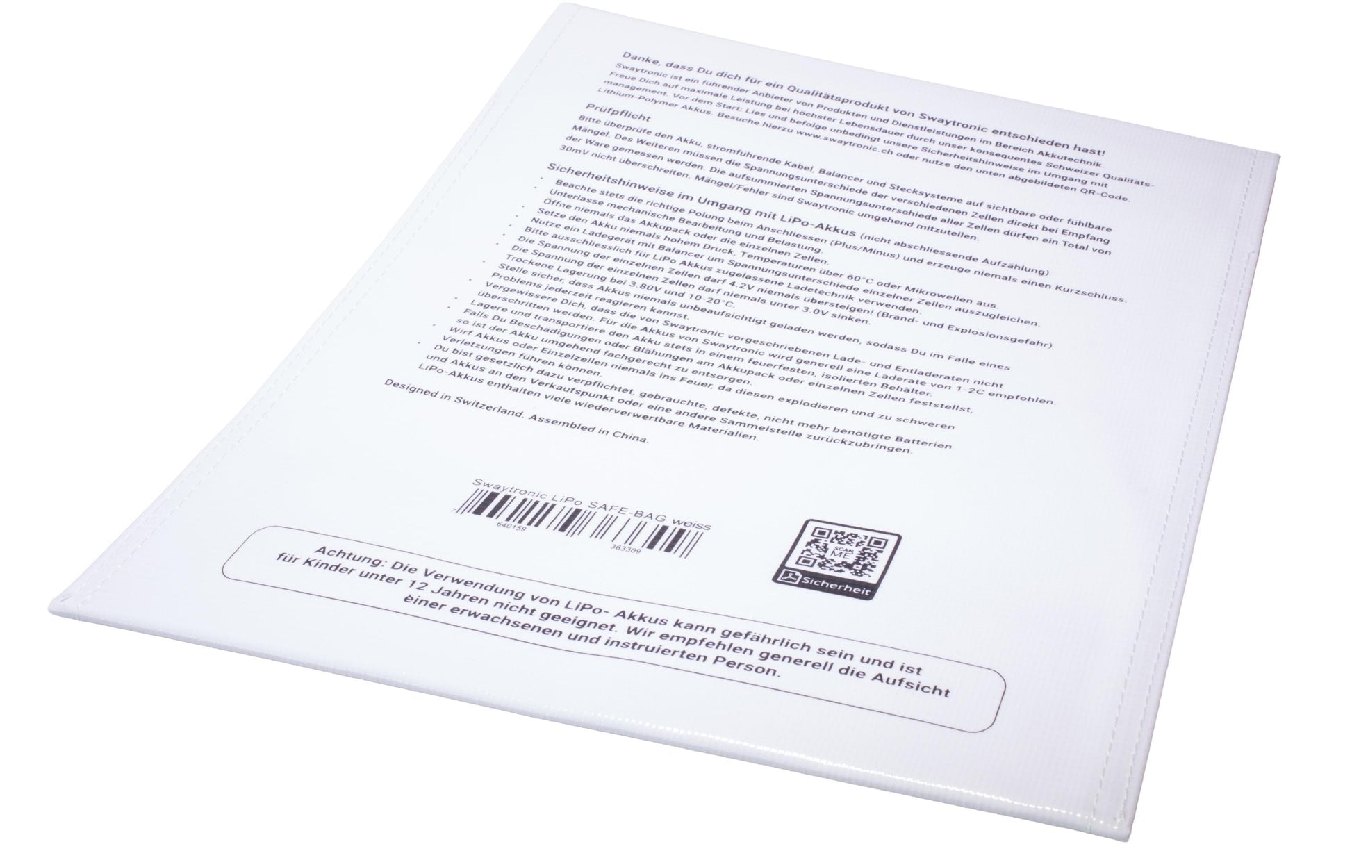 Swaytronic Batterie-Aufbewahrung – Tasche, 1 Fach, Weiss, B 300 × H 5 × T 230 mm