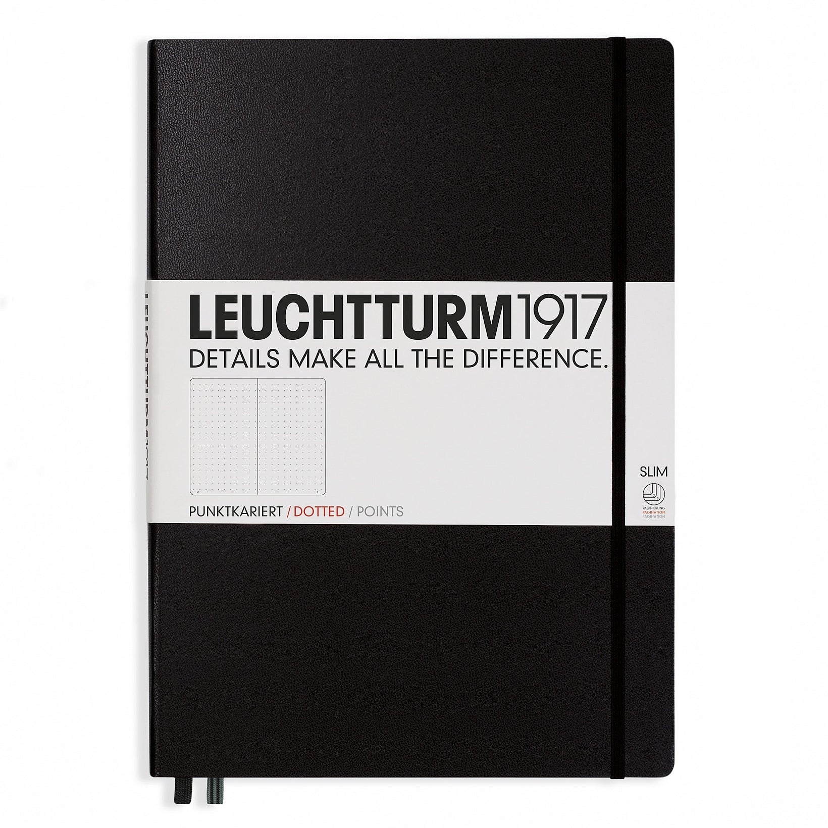 Leuchtturm Notizbuch – A4+ – 121 Seiten – 100 g/m² – Hardcover, Einstecktasche, Lesezeichen – Schwarz