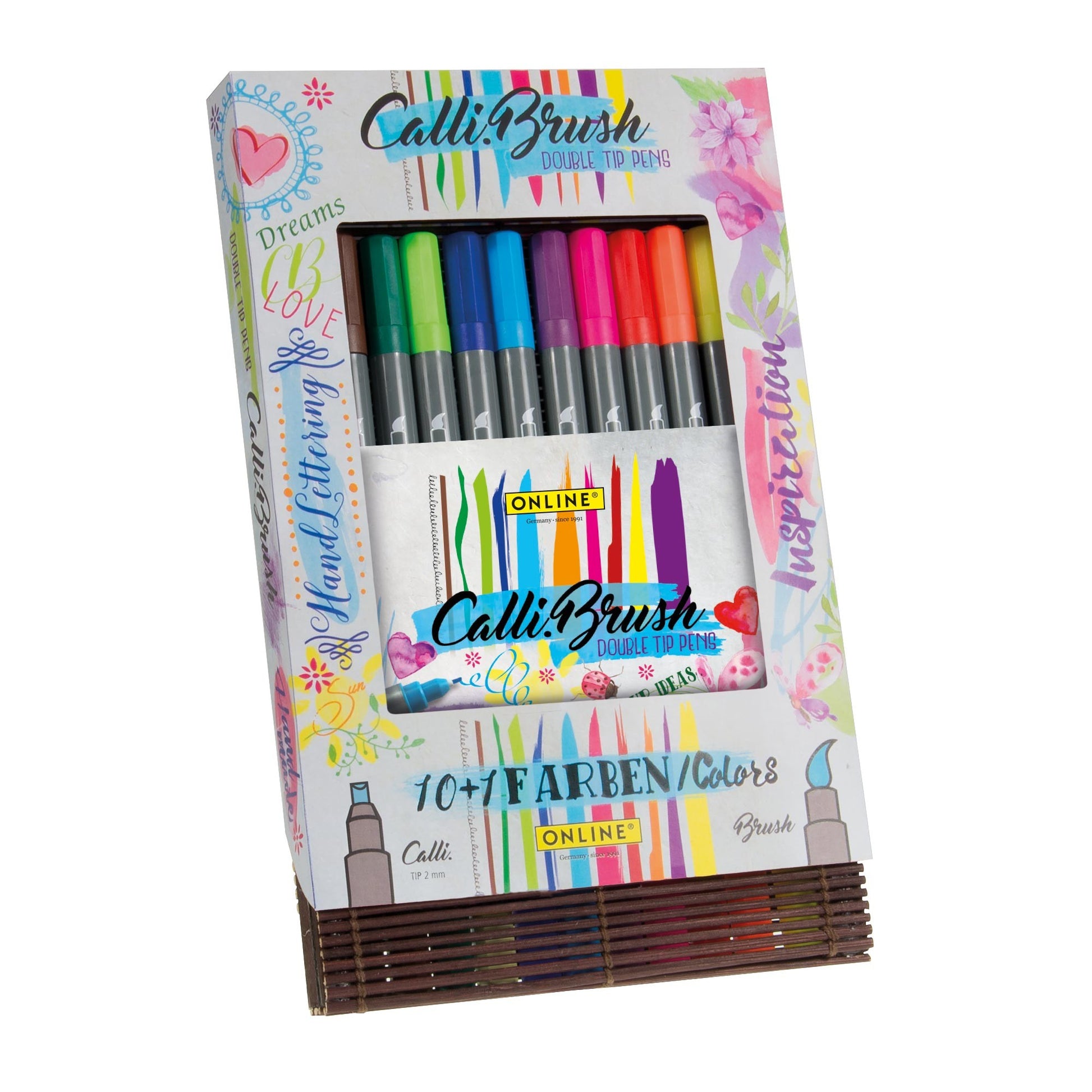 ONLINE Schreibgeräte Online Calli Brush Pen – Doppelspitze, Pinselspitze + Kalligrafiespitze, 1,5–3 mm, auswaschbar, 11 Farben
