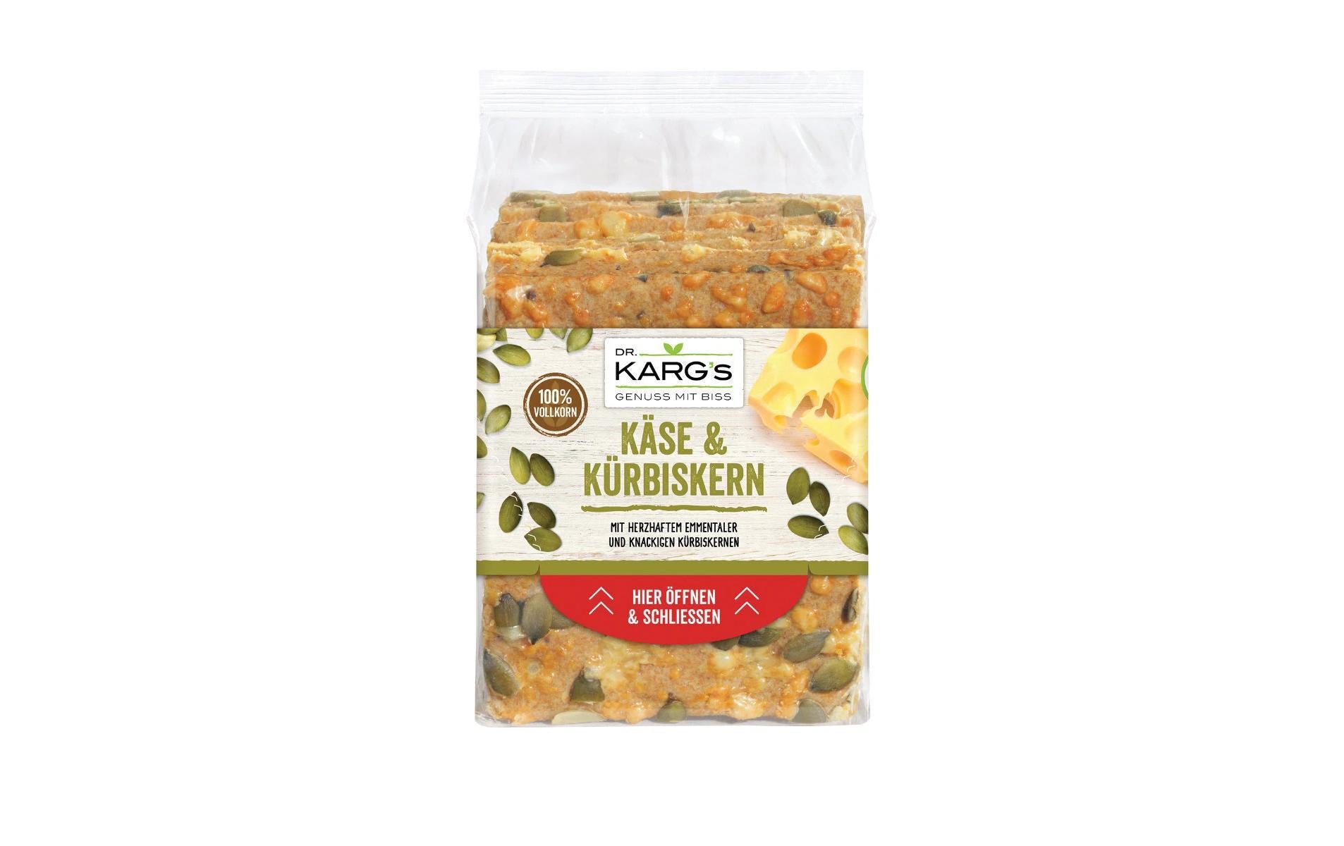 Dr. Karg's Weizenvollkorn-Knäckebrot – Emmentaler Käse & Kürbiskerne – 200 g
