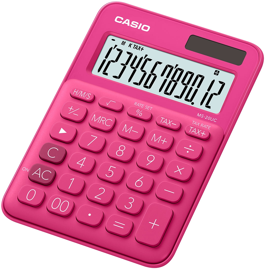 Casio Tischrechner MS-20UC – 12-stellig, LCD, Solar + Batterie, rot, 105×150×23 mm