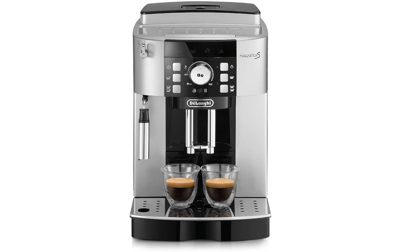 De’Longhi De'Longhi Kaffeevollautomat – 1,8 l, 250 g Bohnenbehälter, Milchschaumdüse, Schwarz/Silber