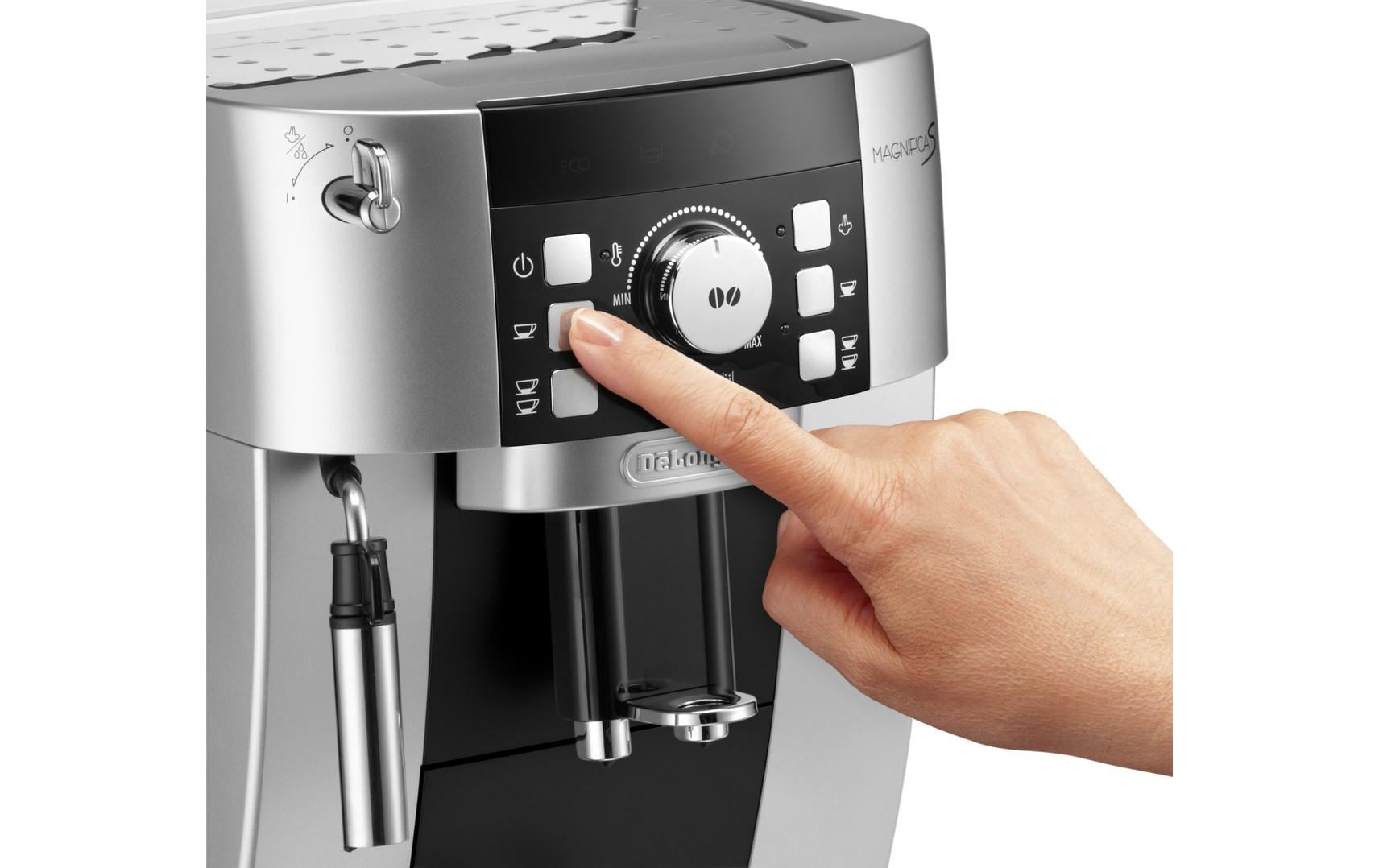 De’Longhi De'Longhi Kaffeevollautomat – 1,8 l, 250 g Bohnenbehälter, Milchschaumdüse, Schwarz/Silber