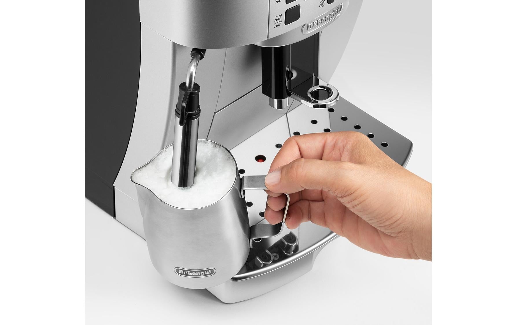 De’Longhi De'Longhi Kaffeevollautomat – 1,8 l, 250 g Bohnenbehälter, Milchschaumdüse, Schwarz/Silber