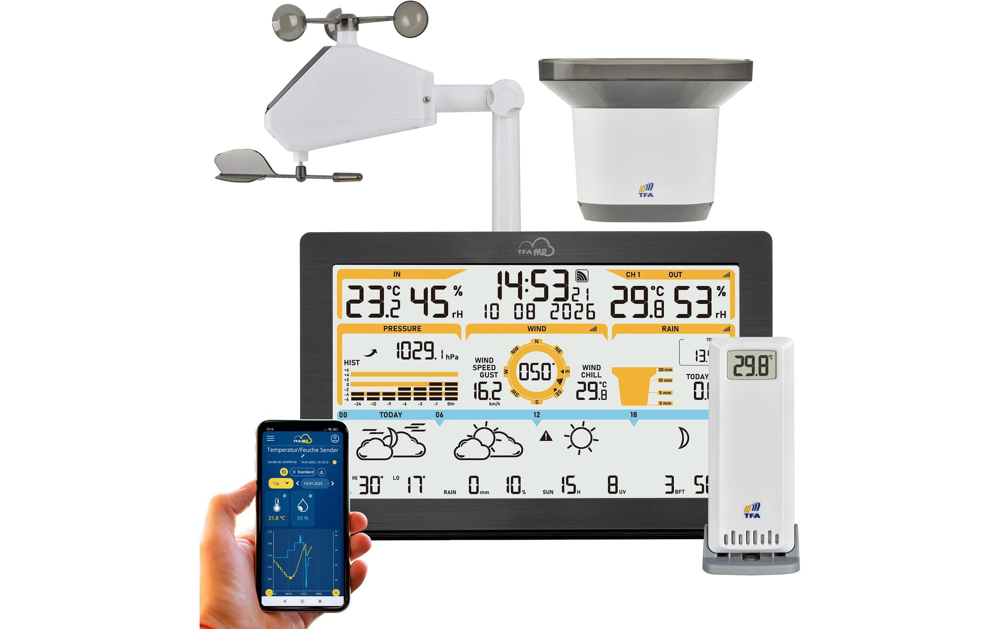 TFA-Dostmann TFA Dostmann ID-05 – Wetterstation, WLAN, innen/außen, inkl. Aussensensor – schwarz