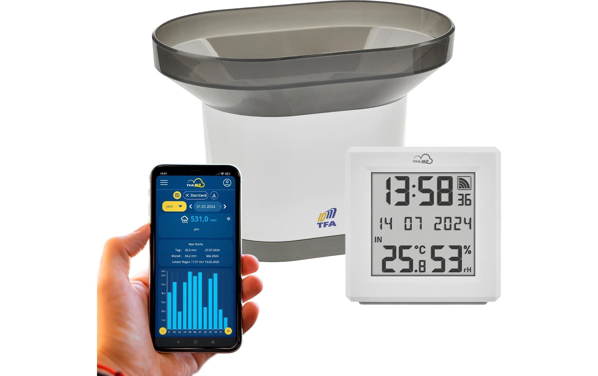 TFA-Dostmann TFA Dostmann TFA.me Set 35.8103 – Wetterstation, innen: Temperatur & Luftfeuchtigkeit, Regenmesser