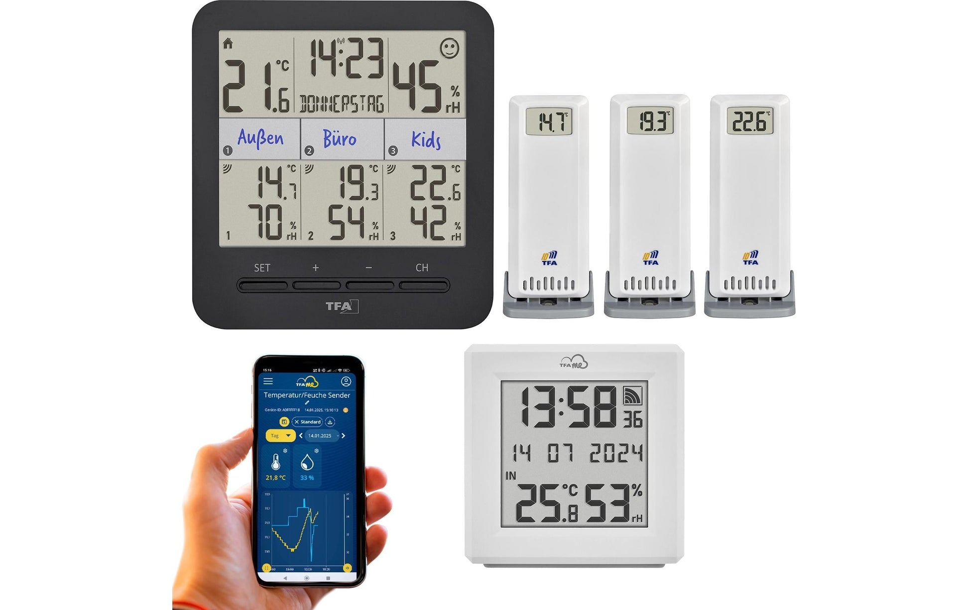 TFA-Dostmann TFA Dostmann Gateway 35.8103 & Klima@Home2 – Sensor – Aussen-/Innentemperatur, Luftfeuchtigkeit, Display