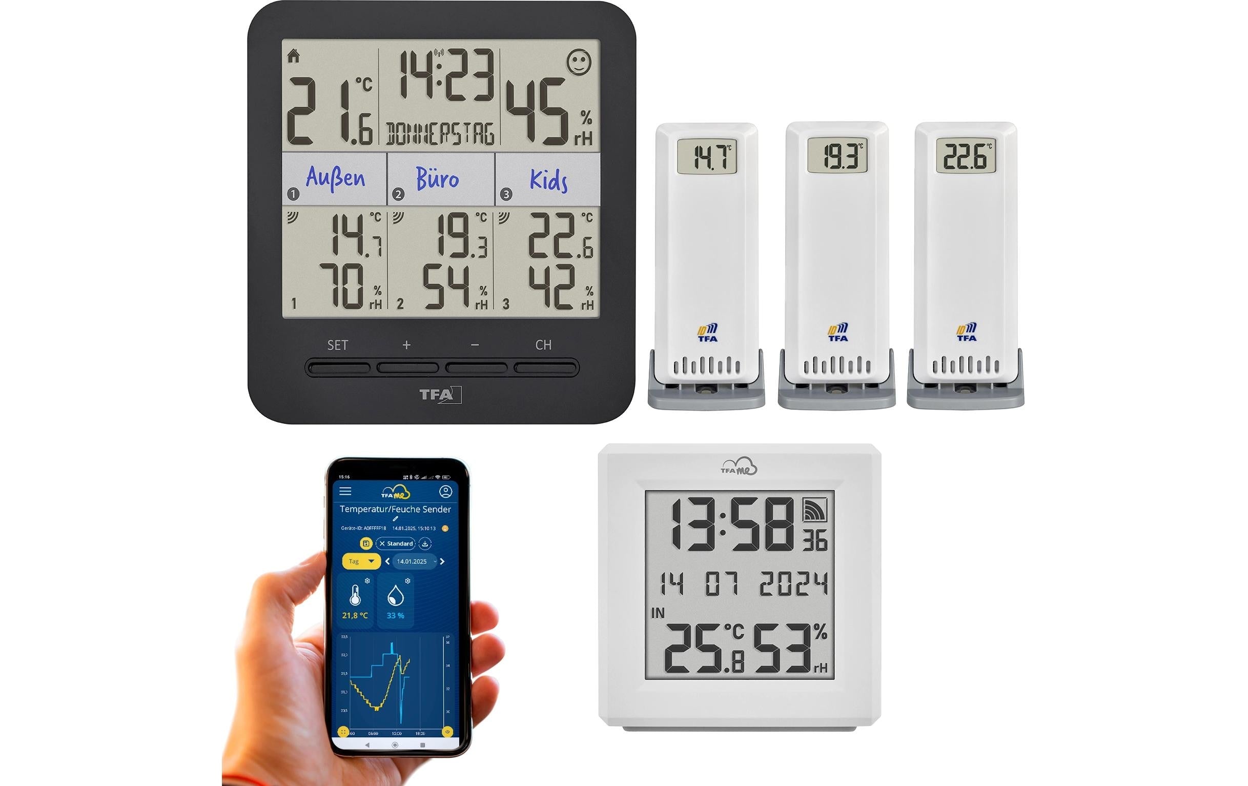 TFA-Dostmann TFA Dostmann Gateway 35.8103 & Klima@Home2 – Sensor – Aussen-/Innentemperatur, Luftfeuchtigkeit, Display