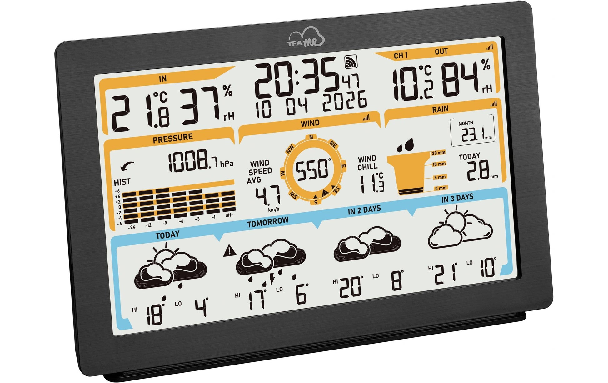 TFA-Dostmann TFA Dostmann ID-05 – Wetterstation, WLAN, innen/außen, inkl. Aussensensor – schwarz