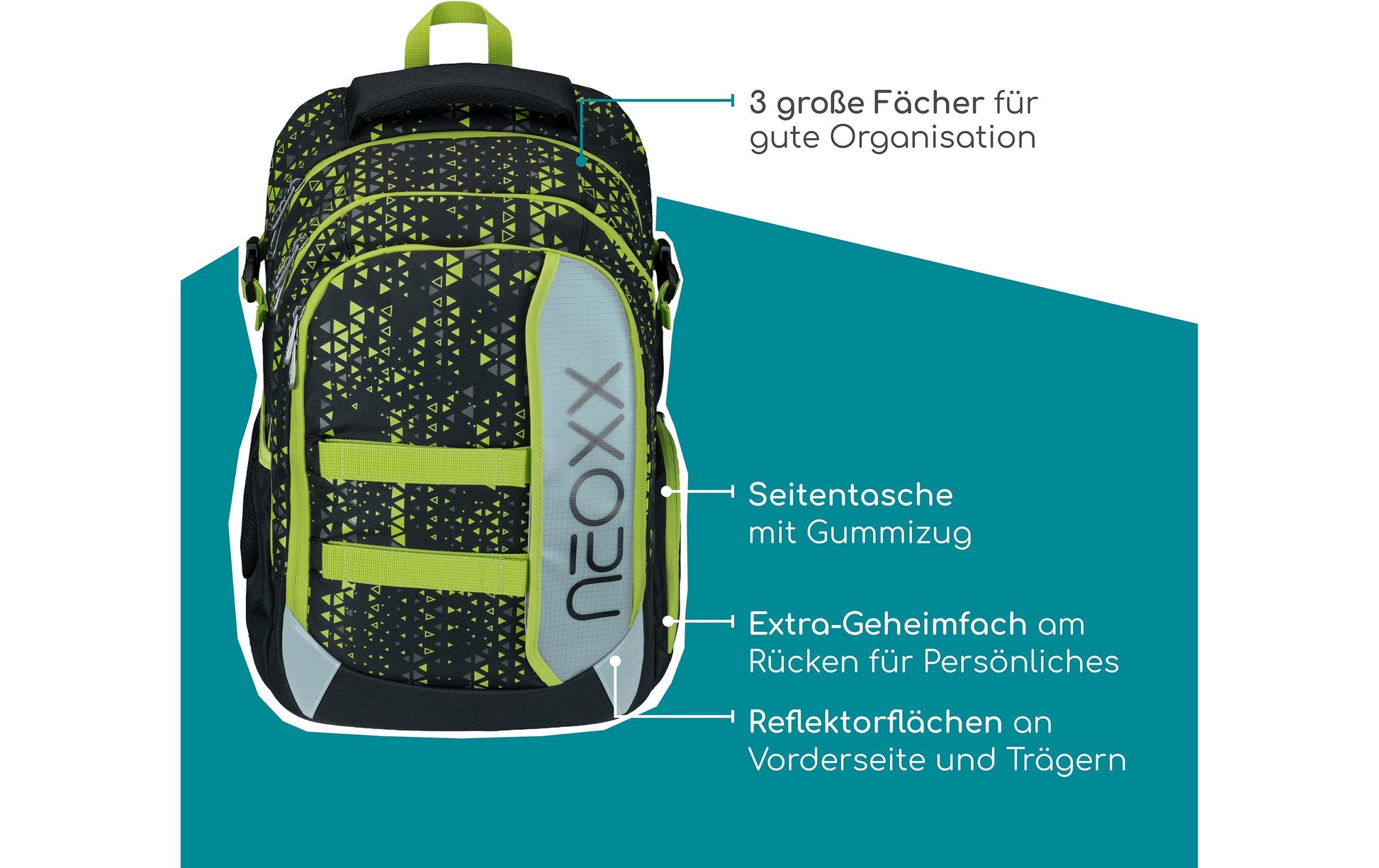 Neoxx Active Pro – Schulrucksack, Grün/Schwarz, 26 l
