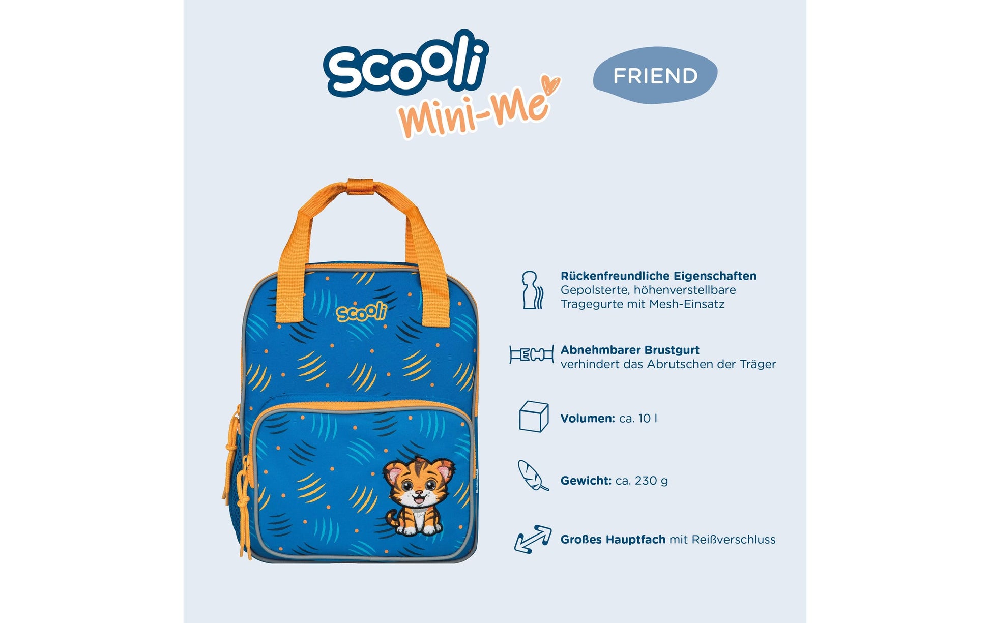 Scooli Mini-Me – Kindergartenrucksack, Tommy Tiger, 10 l