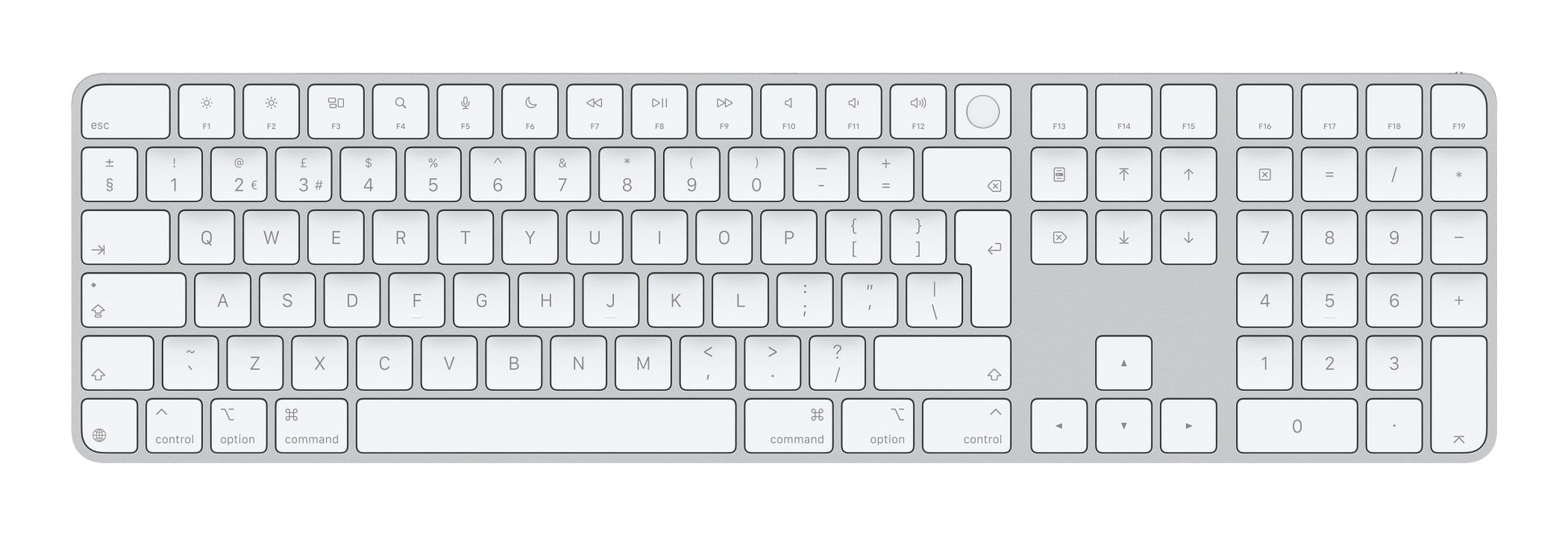 Apple Magic Keyboard – Tastatur – kabelgebunden & Bluetooth (USB‑C) – QWERTY (UK‑INT) – Touch ID – für Mac