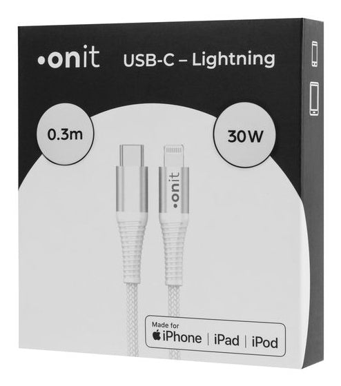 ONIT Daten- & Ladekabel – USB-C auf Lightning 0,3 m, MFi-zertifiziert, PD 30 W, geflochten – für iPhone/iPad