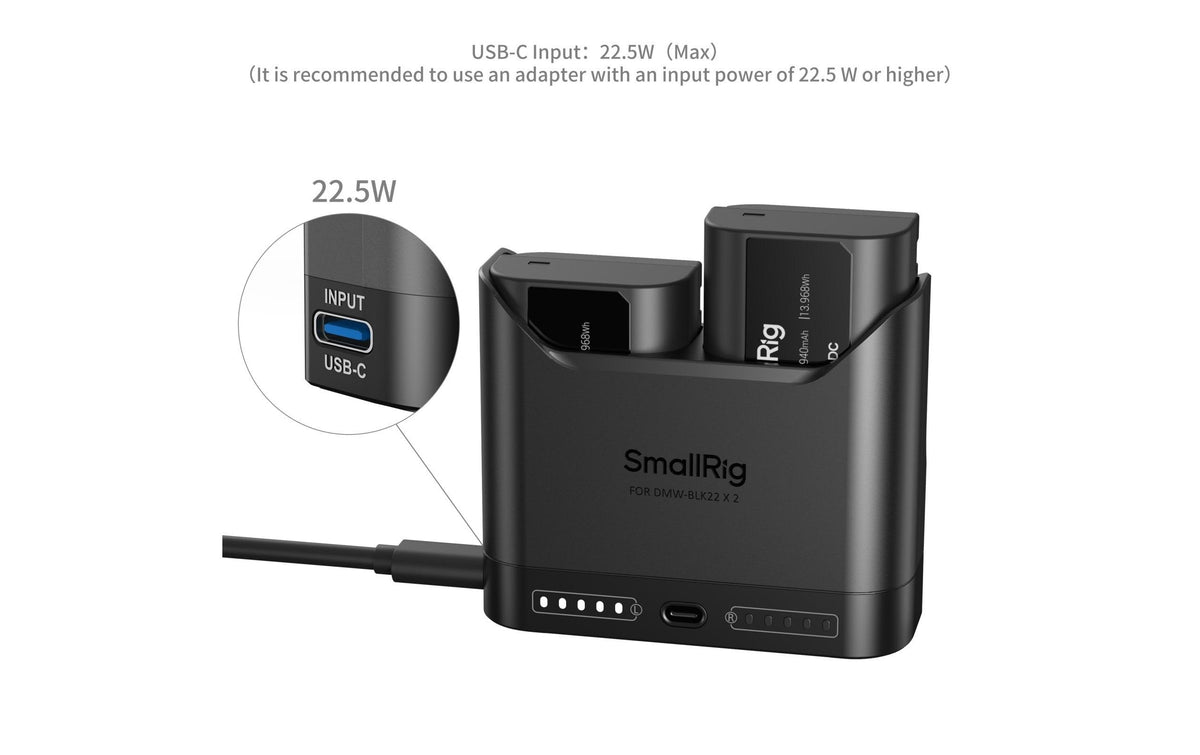 SmallRig 5487 Ladecase – für LUMIX GH7, GH6, GH5 II und andere – 2-fach, USB – Schwarz