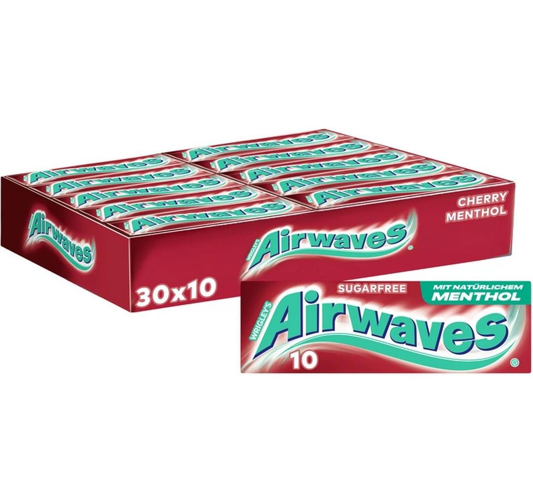 Airwaves Kaugummi – Kirsche & Menthol, zuckerfrei – 30 × 14 g