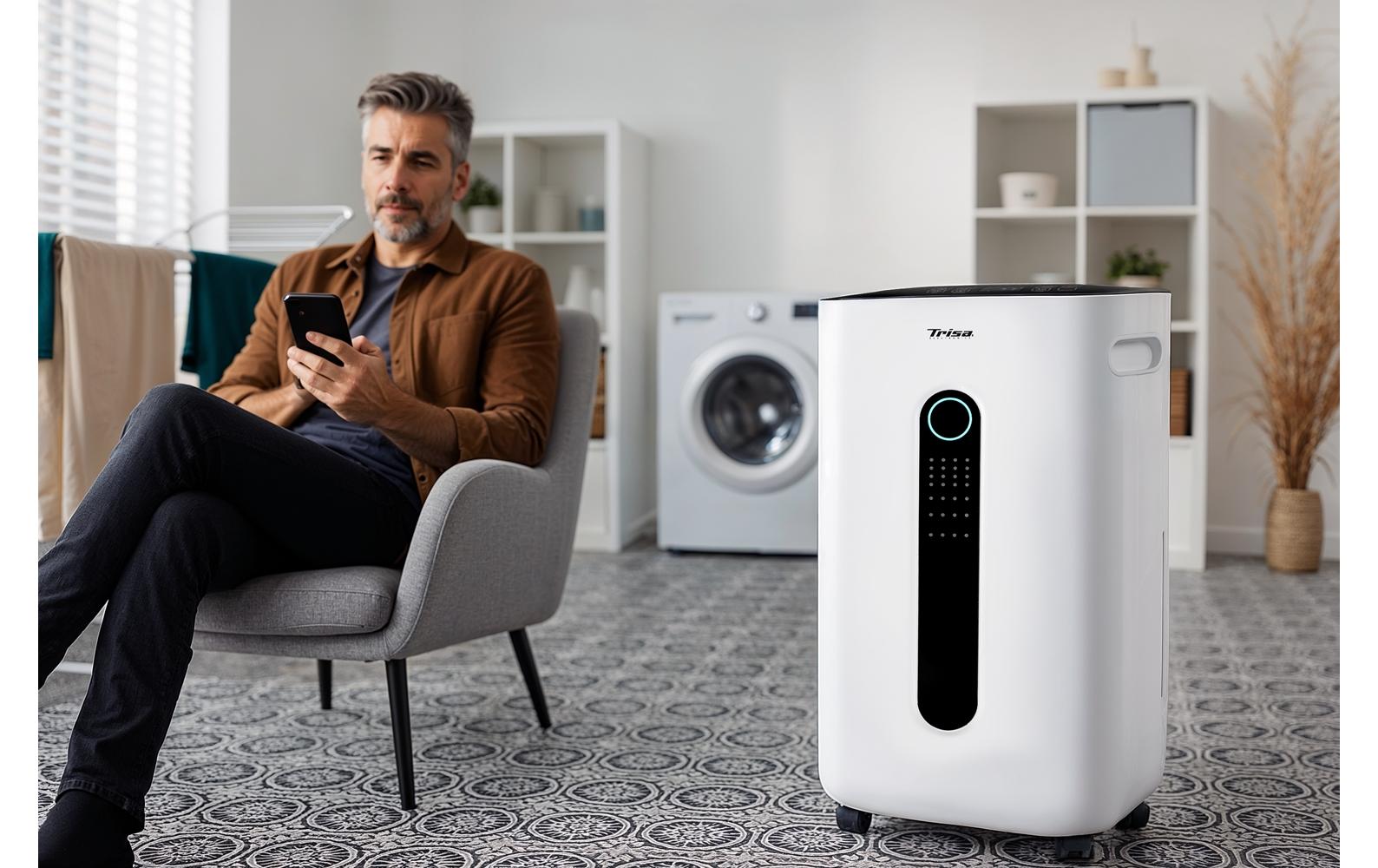 Trisa Electronics Trisa Luftentfeuchter Dry Mate Pro – 20 L/24 h, bis 40 m², Tank 6,5 l, App-Steuerung