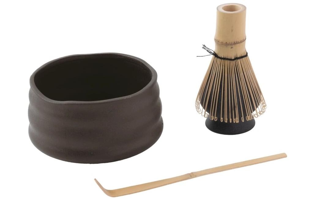 Paderno Matcha-Set, 4-teilig, Bambus/Keramik, Schwarz