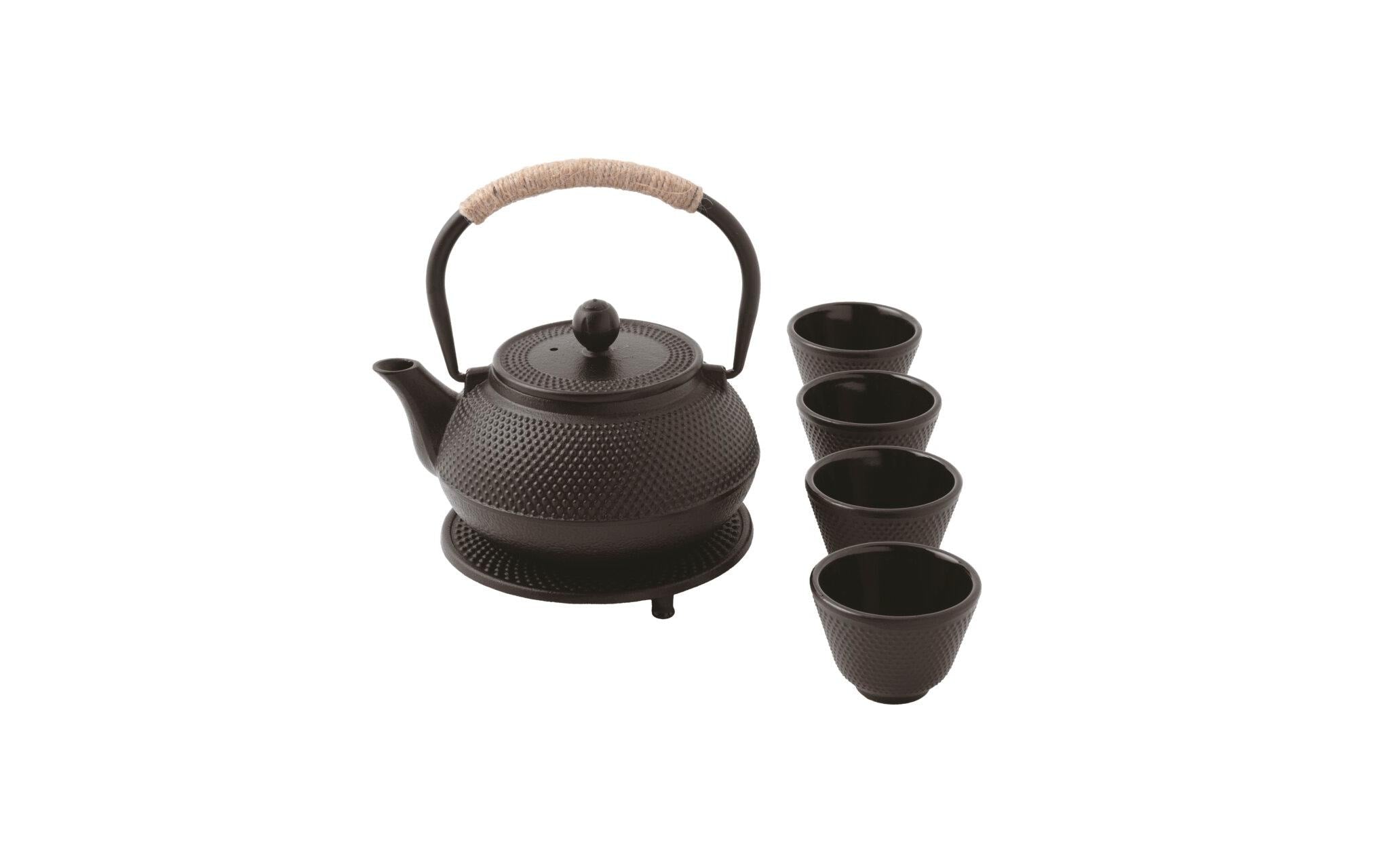 Paderno Teekannen-Set – 6-teiliges Set, 800 ml, Gusseisen, Schwarz, für Elektrokochfelder