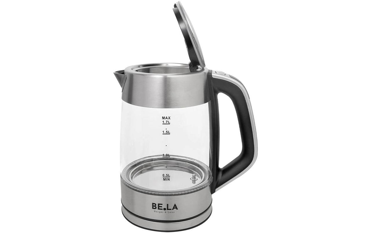 Berger lanz BergerLanz Wasserkocher – 1,7 l, Glas, Warmhalten, 2200 W, Silber, Transparent