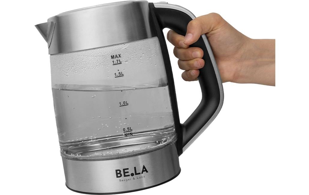 Berger lanz BergerLanz Wasserkocher – 1,7 l, Glas, Warmhalten, 2200 W, Silber, Transparent