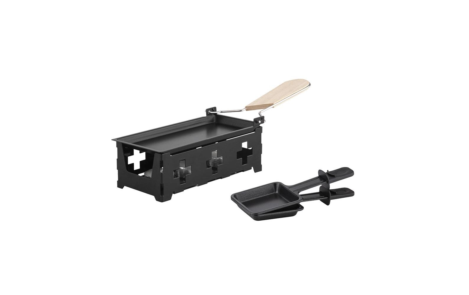Berger Lanz Raclette-Set (Teelicht) – 2 Personen, Grillplatte Edelstahl, Antihaftbeschichtet – Schwarz