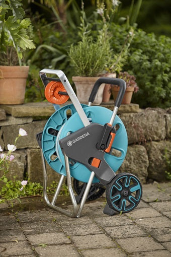 Gardena AquaRoll M Easy Schlauchwagen 60m – mit 2 Rollen, manuell, schwarz/türkis, für Schläuche Ø 13/15/19 mm