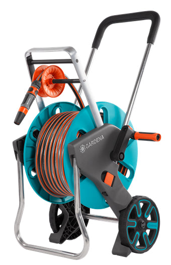 Gardena Schlauchwagen AquaRoll M Easy Set – 25 m Schlauch, Ø 15 mm, mit Sprühdüse
