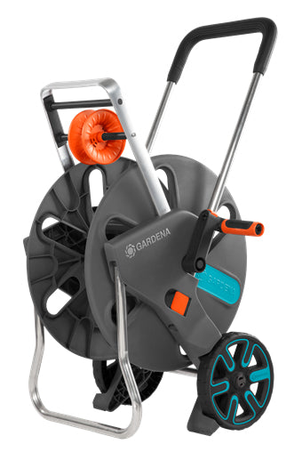 Gardena AquaRoll L Easy Schlauchwagen 100 m – manuell, mit 2 Rädern, schwarz/türkis, für 13/15/19 mm Schläuche