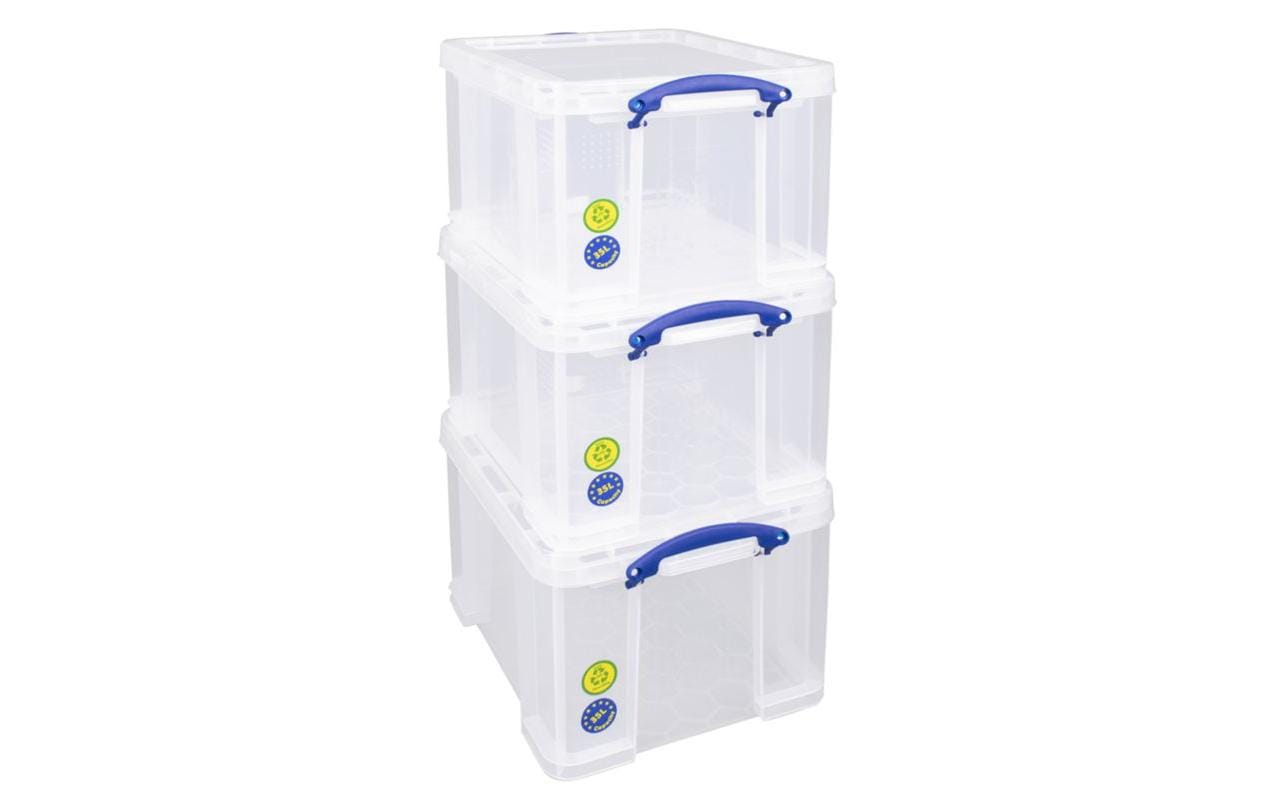 Really Useful Boxes Really Useful Box Aufbewahrungsbox 35 l – Kunststoff – Transparent – 480 × 390 × 310 mm – 3-teiliges Set