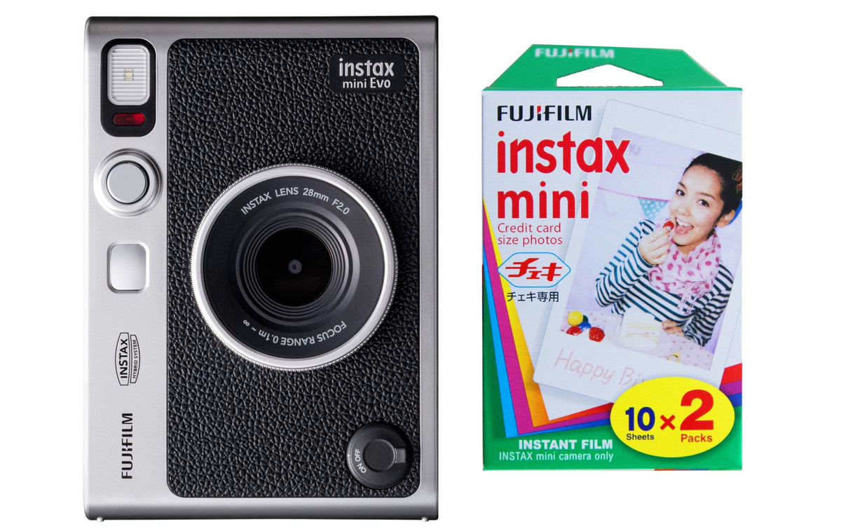 Fujifilm Instax Mini Evo Kit – Kompaktkamera, Instax mini, inkl. 2× Duo Pack, schwarz