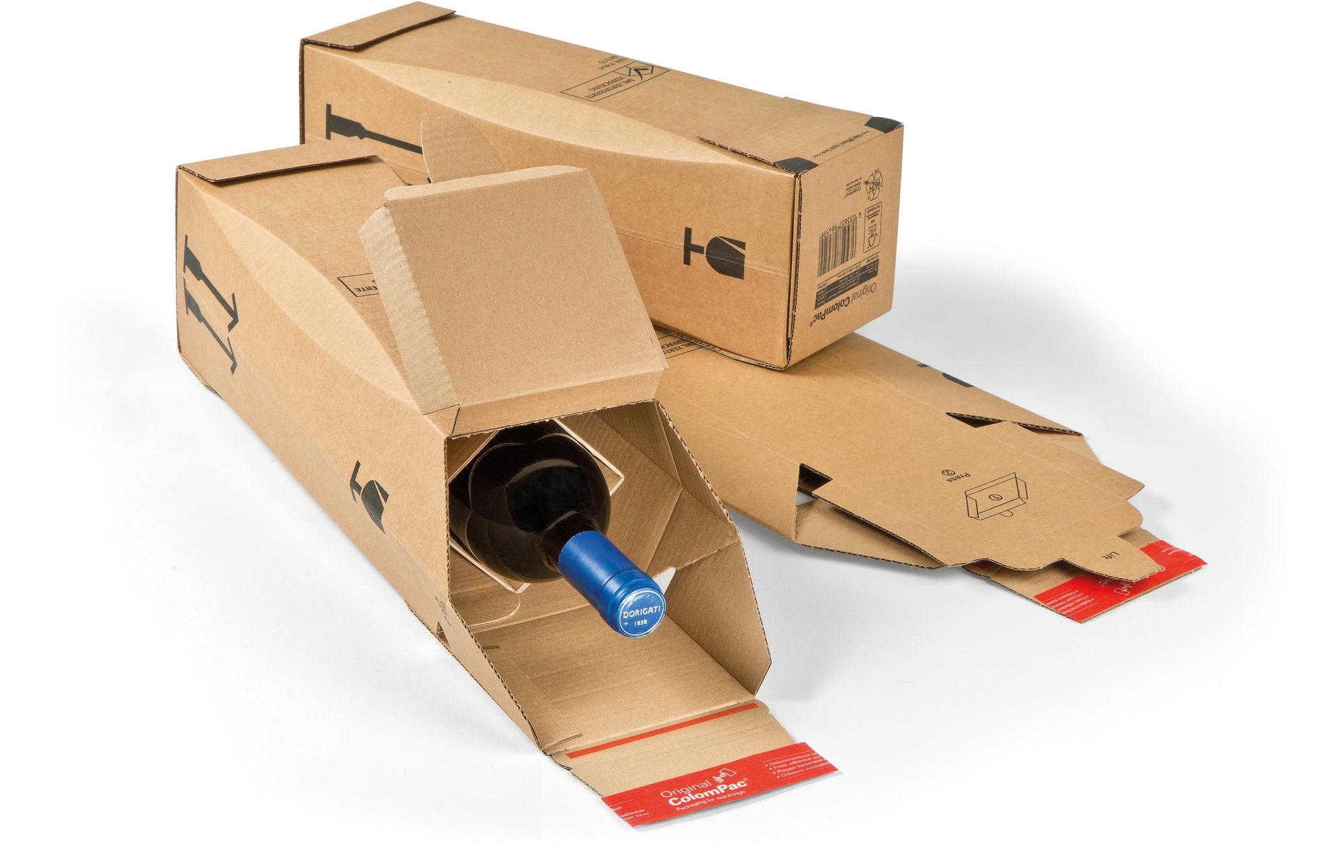 Antalis ColomPac Flaschenversandkarton – für 1× 0,75 l Flasche, mit Selbstklebeverschluss, Höhe bis 305 mm, Ø 74 mm