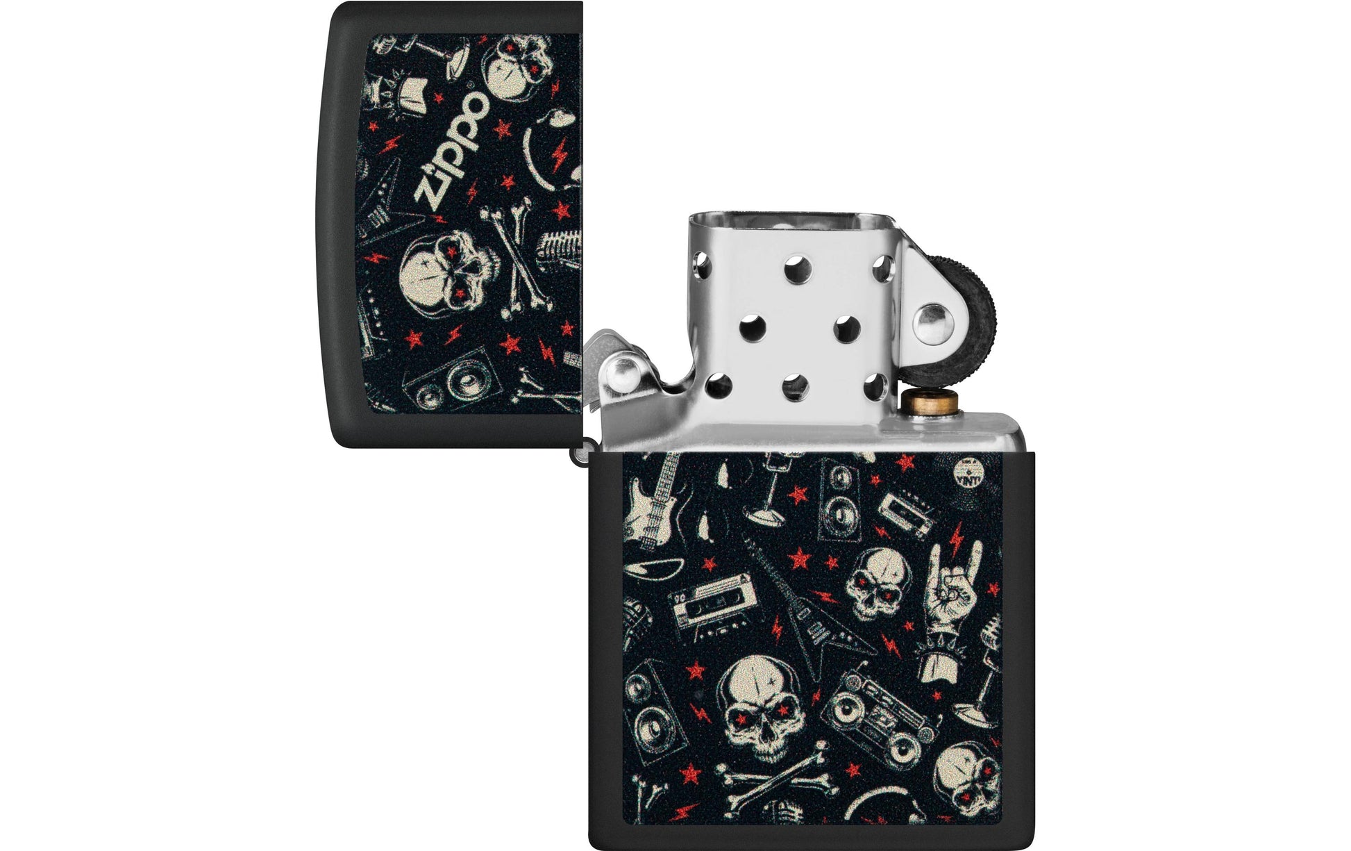 Zippo Feuerzeug – 218 Grunt Muster, Totenköpfe – schwarz, Metall