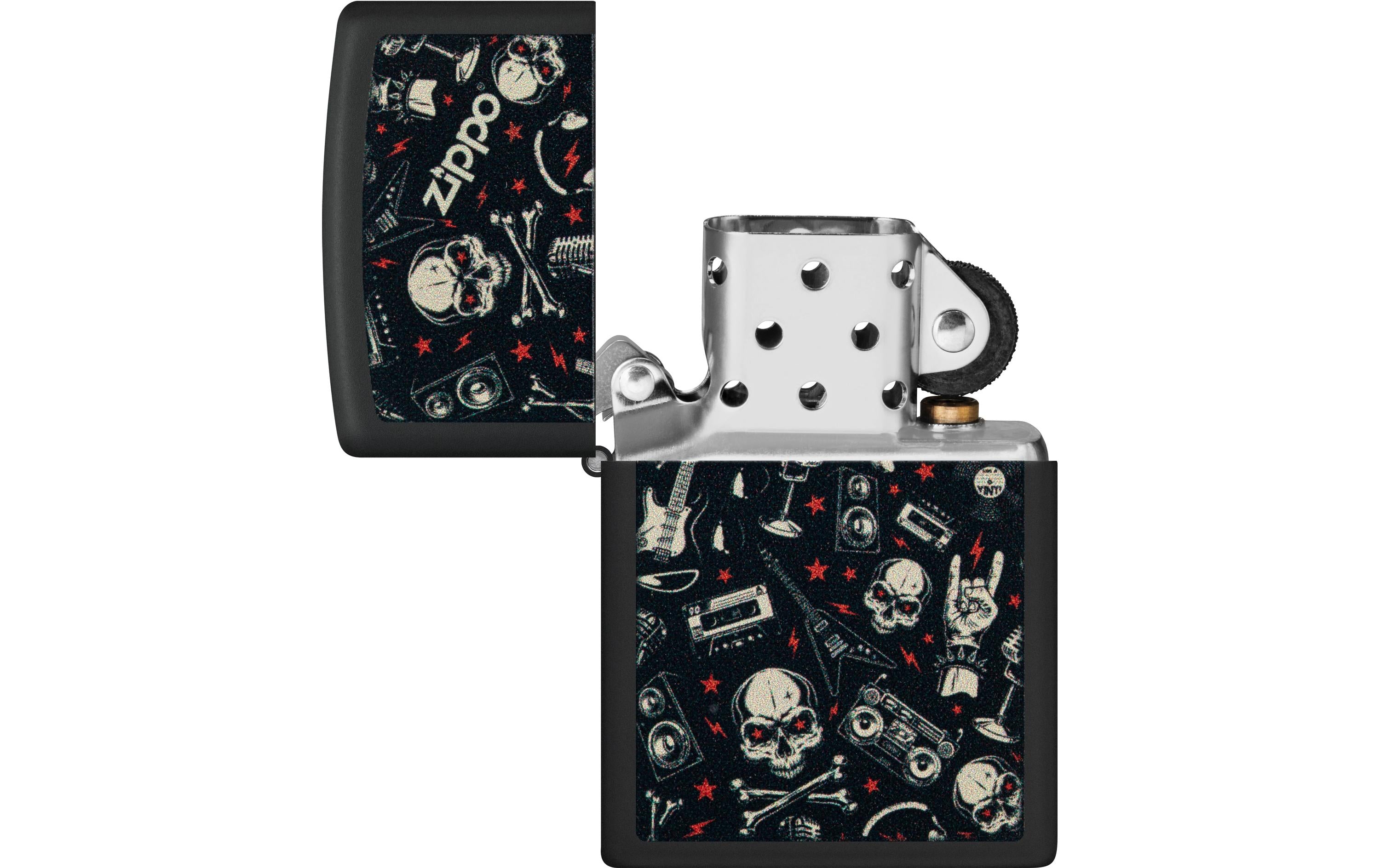 Zippo Feuerzeug – 218 Grunt Muster, Totenköpfe – schwarz, Metall