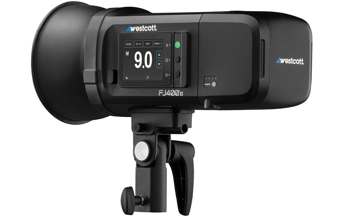 Westcott FJ400 II Akkublitz – 400 Ws, Leitzahl 40, 74 Wh Akku (2500 mAh) – 2400 g, 235 × 170 × 112 mm