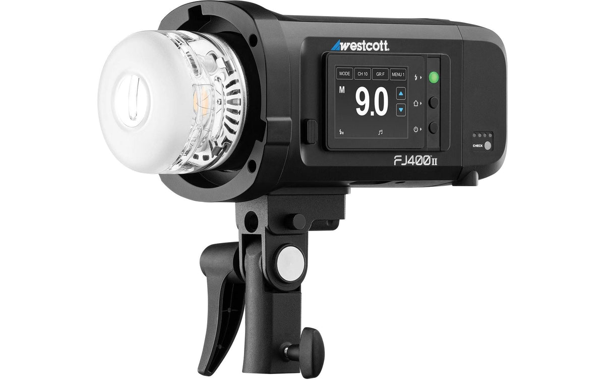 Westcott FJ400 II Akkublitz – 400 Ws, Leitzahl 40, 74 Wh Akku (2500 mAh) – 2400 g, 235 × 170 × 112 mm