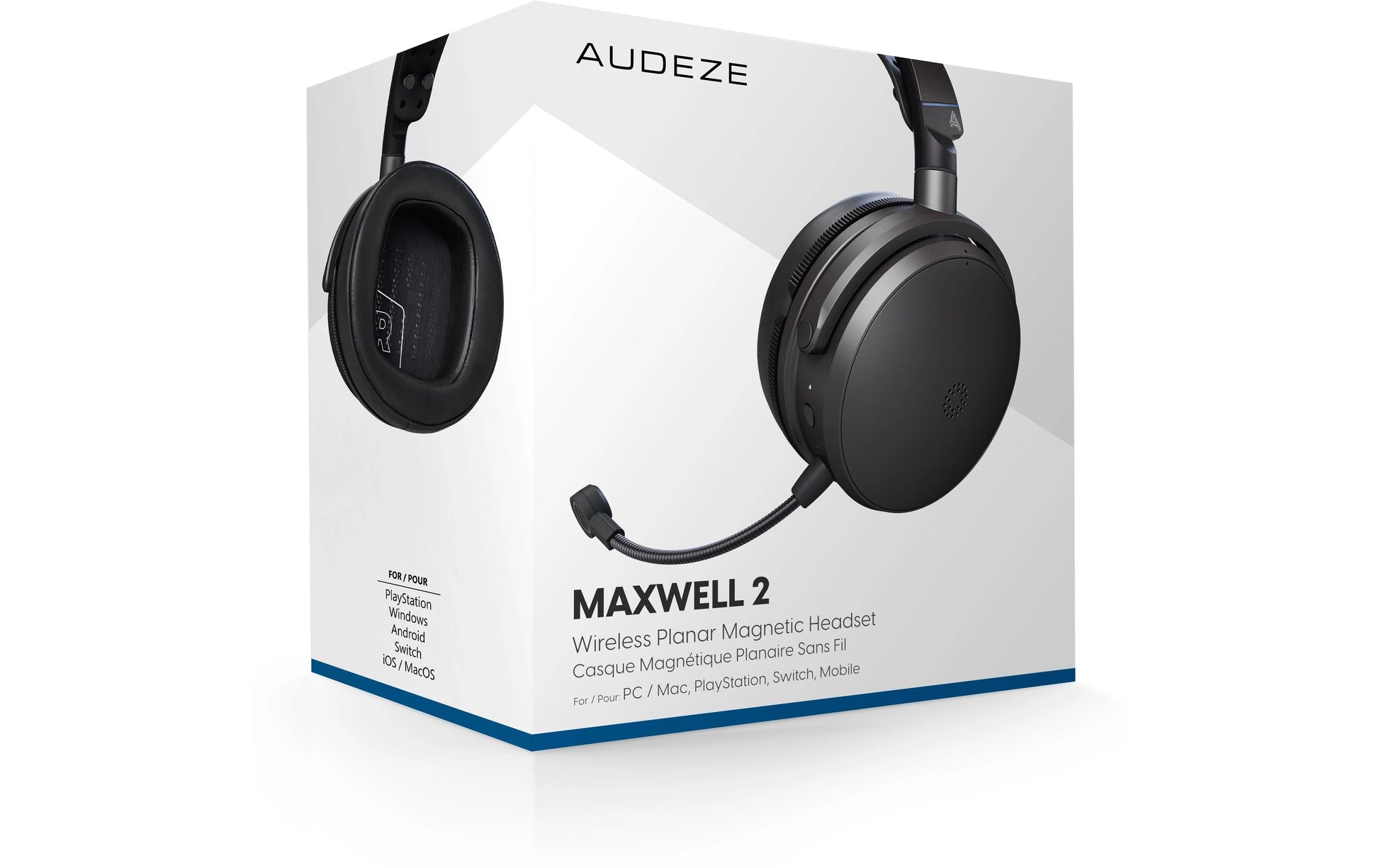 Audeze Maxwell 2 PS5 Gaming-Headset – Over-Ear, Stereo, Kabelgebunden (3,5 mm) + BT, ANC, für PS5, Grau/Schwarz