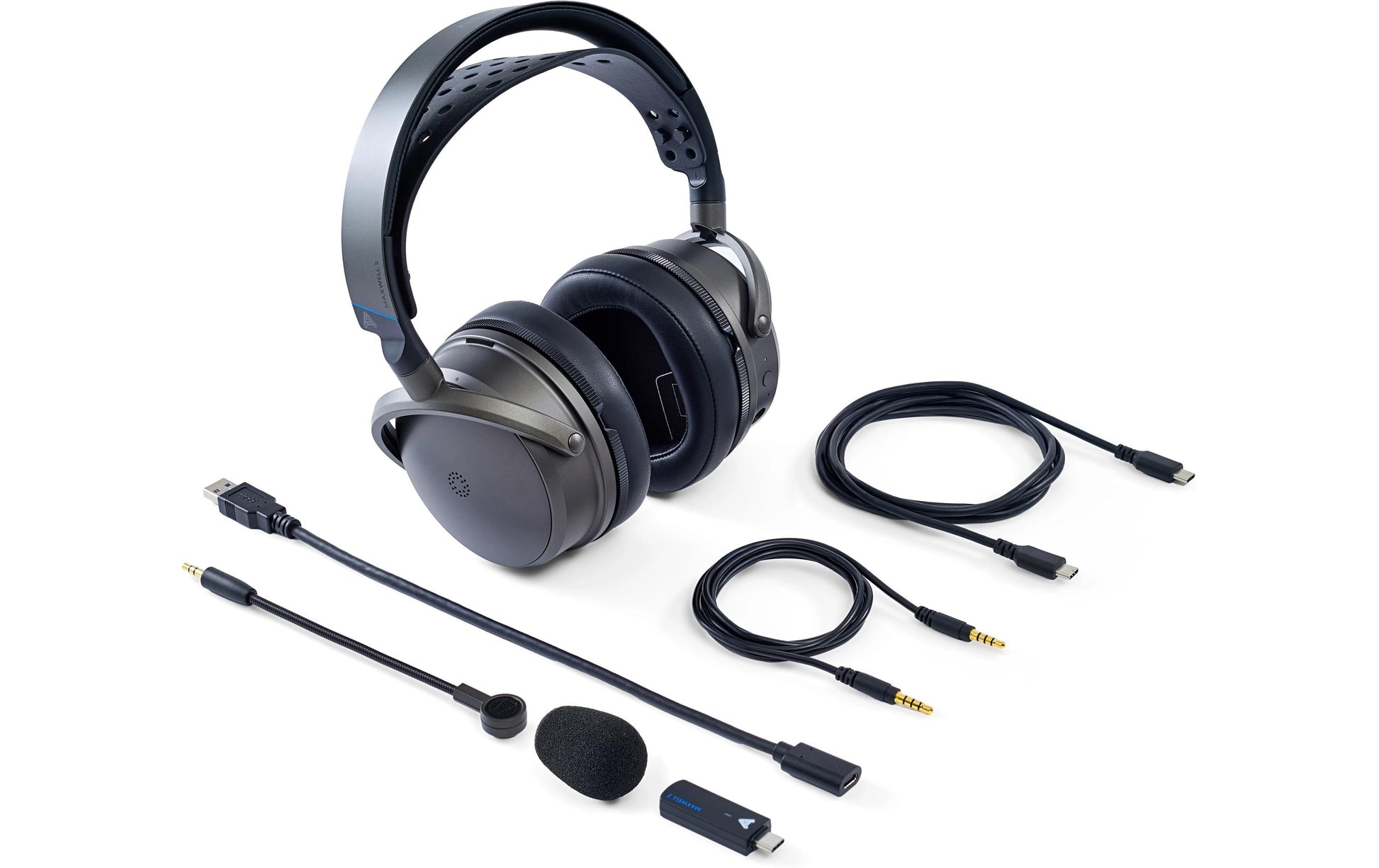 Audeze Maxwell 2 PS5 Gaming-Headset – Over-Ear, Stereo, Kabelgebunden (3,5 mm) + BT, ANC, für PS5, Grau/Schwarz