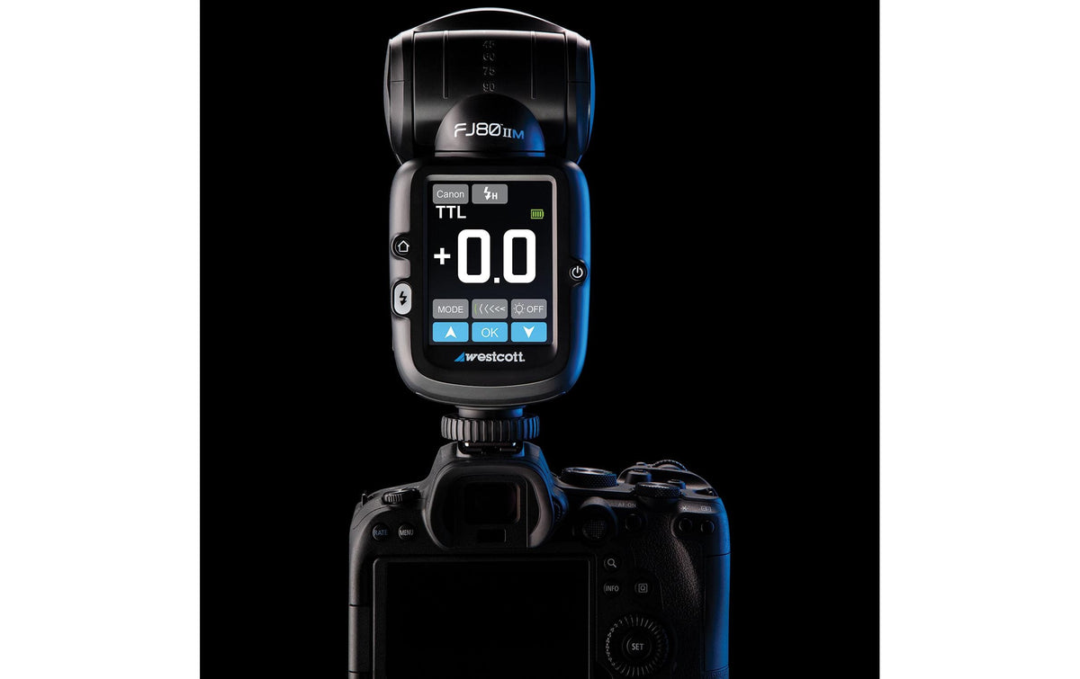 Westcott FJ80 II M Aufsteckblitz – 80 Ws, Leitzahl 32 – für Canon, Fujifilm, Lumix u. a. – Schwarz
