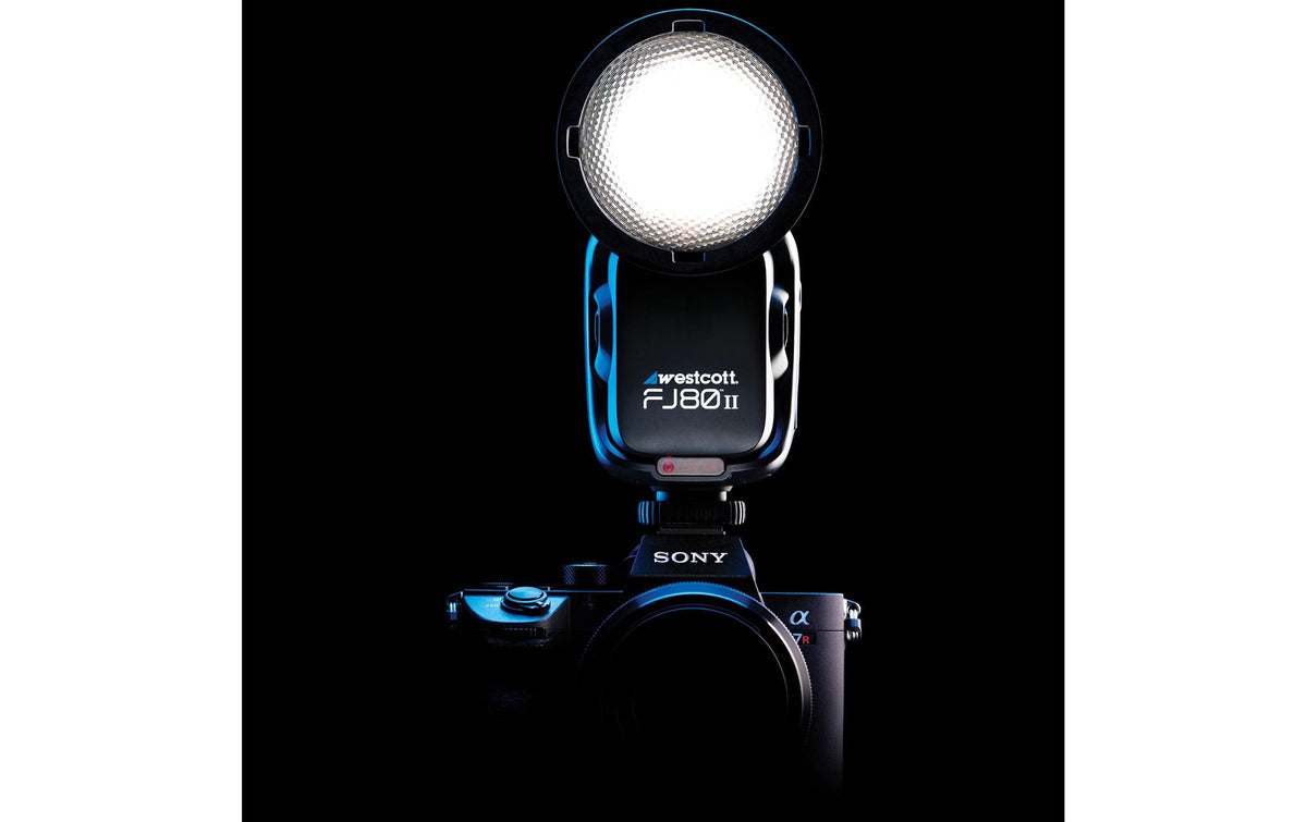 Westcott FJ80 II S 80Ws Aufsteckblitz – Leitzahl 44, Li-Po-Akku 1'600 mAh (17,76 Wh, 11,1 V) – für Sony