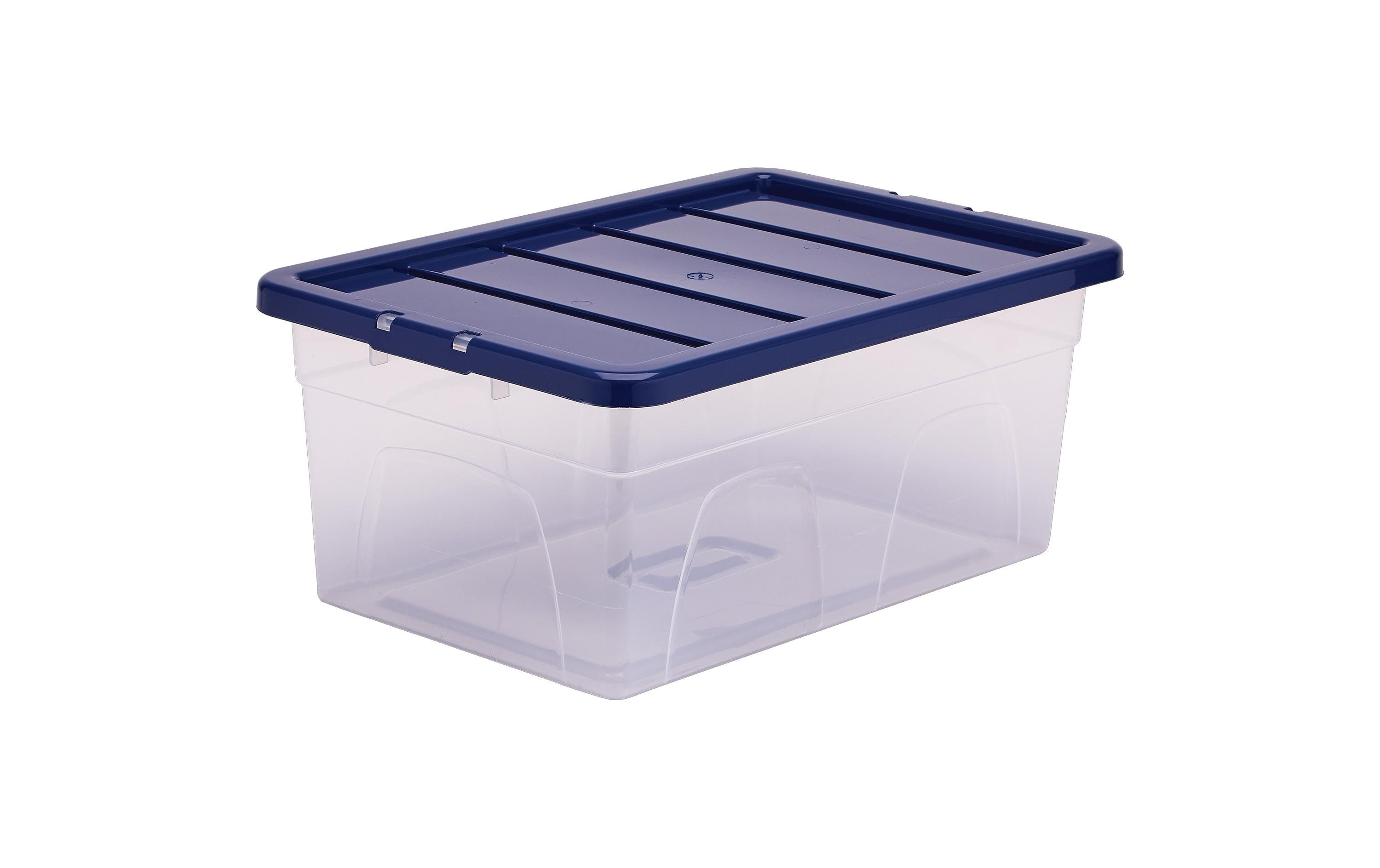 Fellowes Bankers Aufbewahrungsbox 38 l – mit Deckel, stapelbar, transparent/dunkelblau, Kunststoff