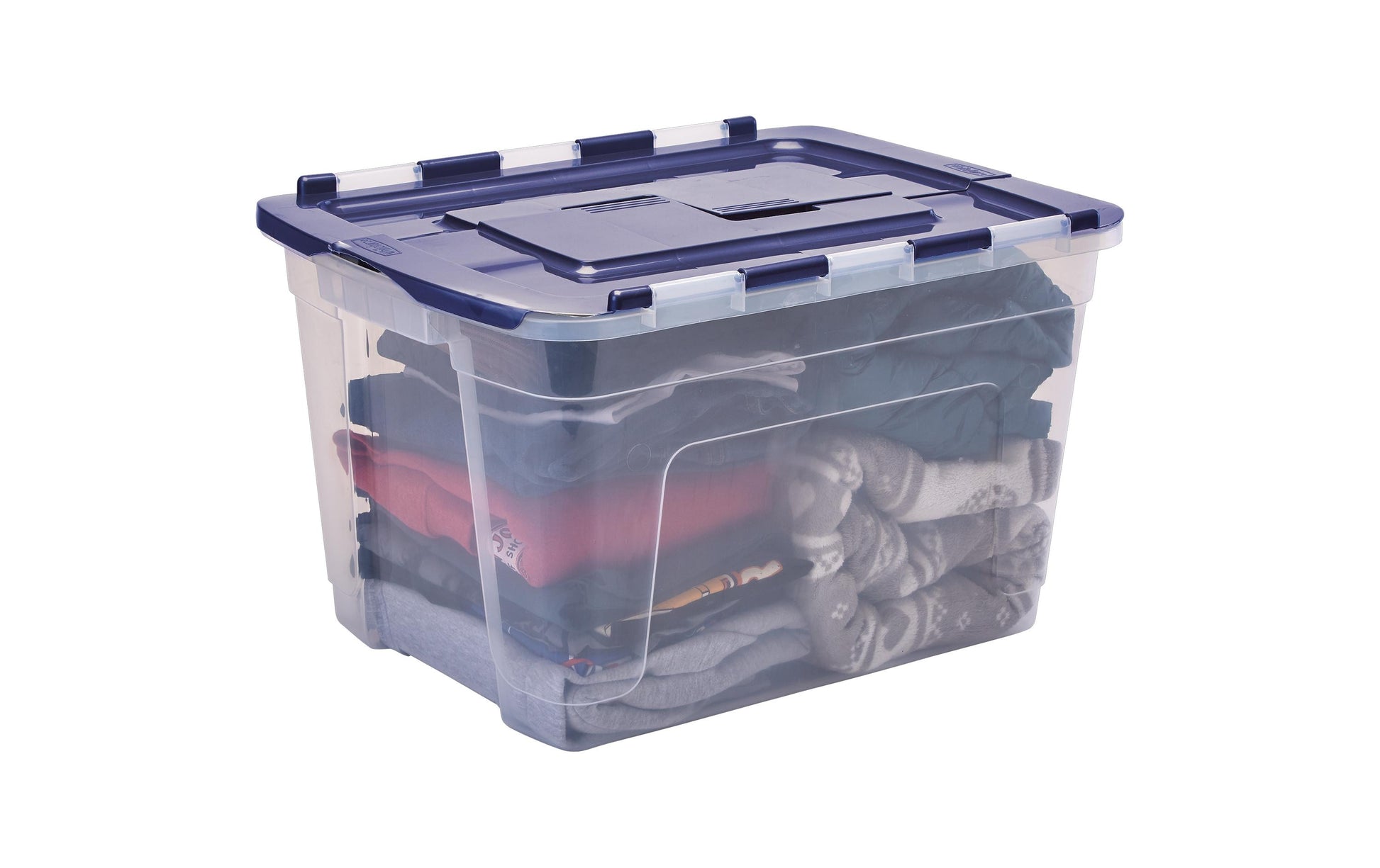 Fellowes Aufbewahrungsbox 55 l – mit Deckel, blau/transparent, PP, B 590 × H 350 × T 430 mm