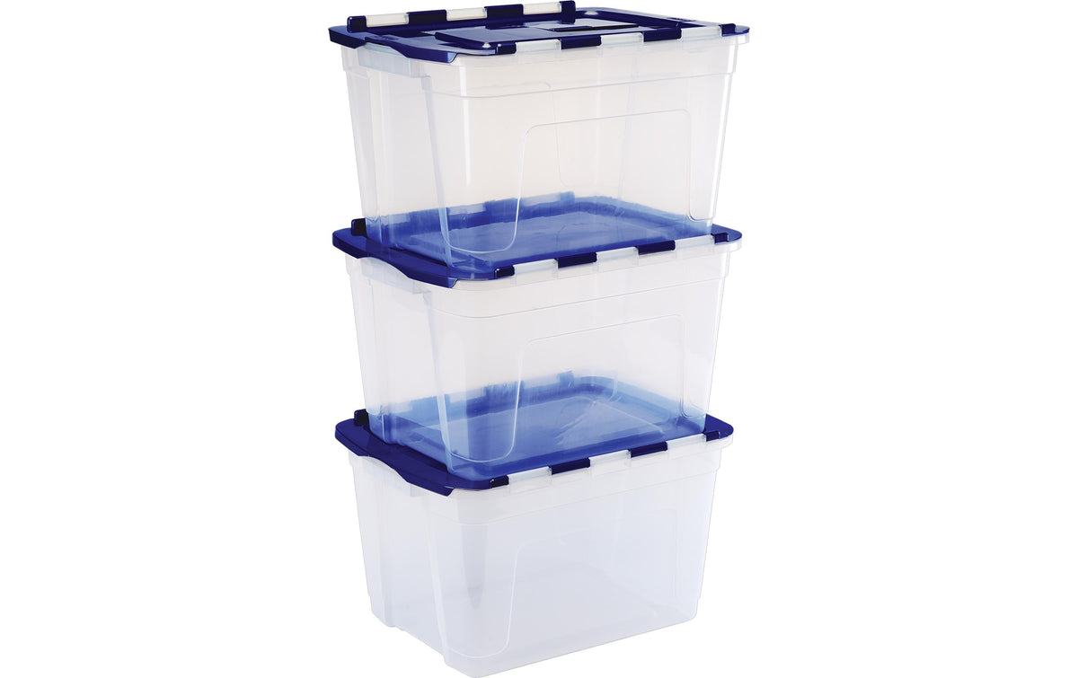 Fellowes Aufbewahrungsbox 55 l – mit Deckel, blau/transparent, PP, B 590 × H 350 × T 430 mm