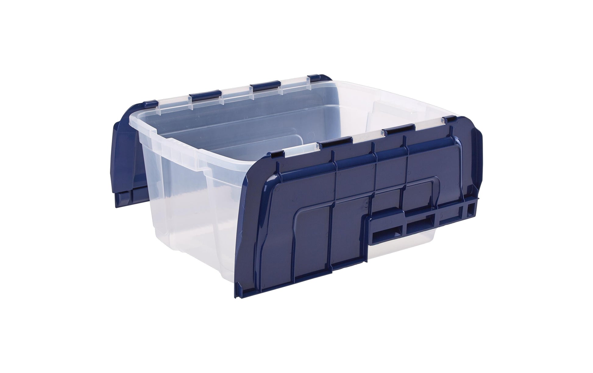 Fellowes ProStore Aufbewahrungsbox 45 L – mit Deckel, transparent/blau, PP, B 590 × H 280 × T 430 mm
