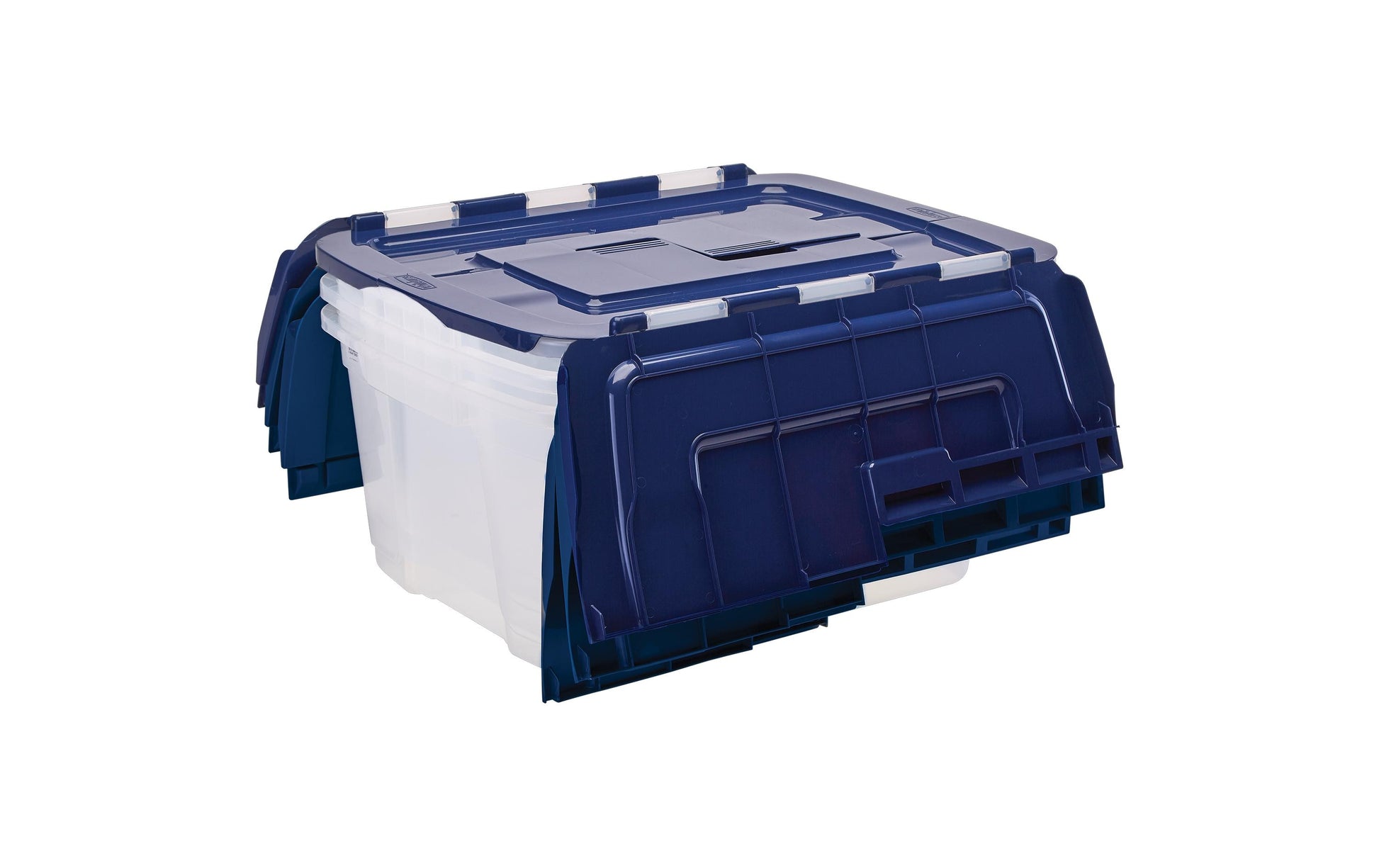 Fellowes ProStore Aufbewahrungsbox 45 L – mit Deckel, transparent/blau, PP, B 590 × H 280 × T 430 mm