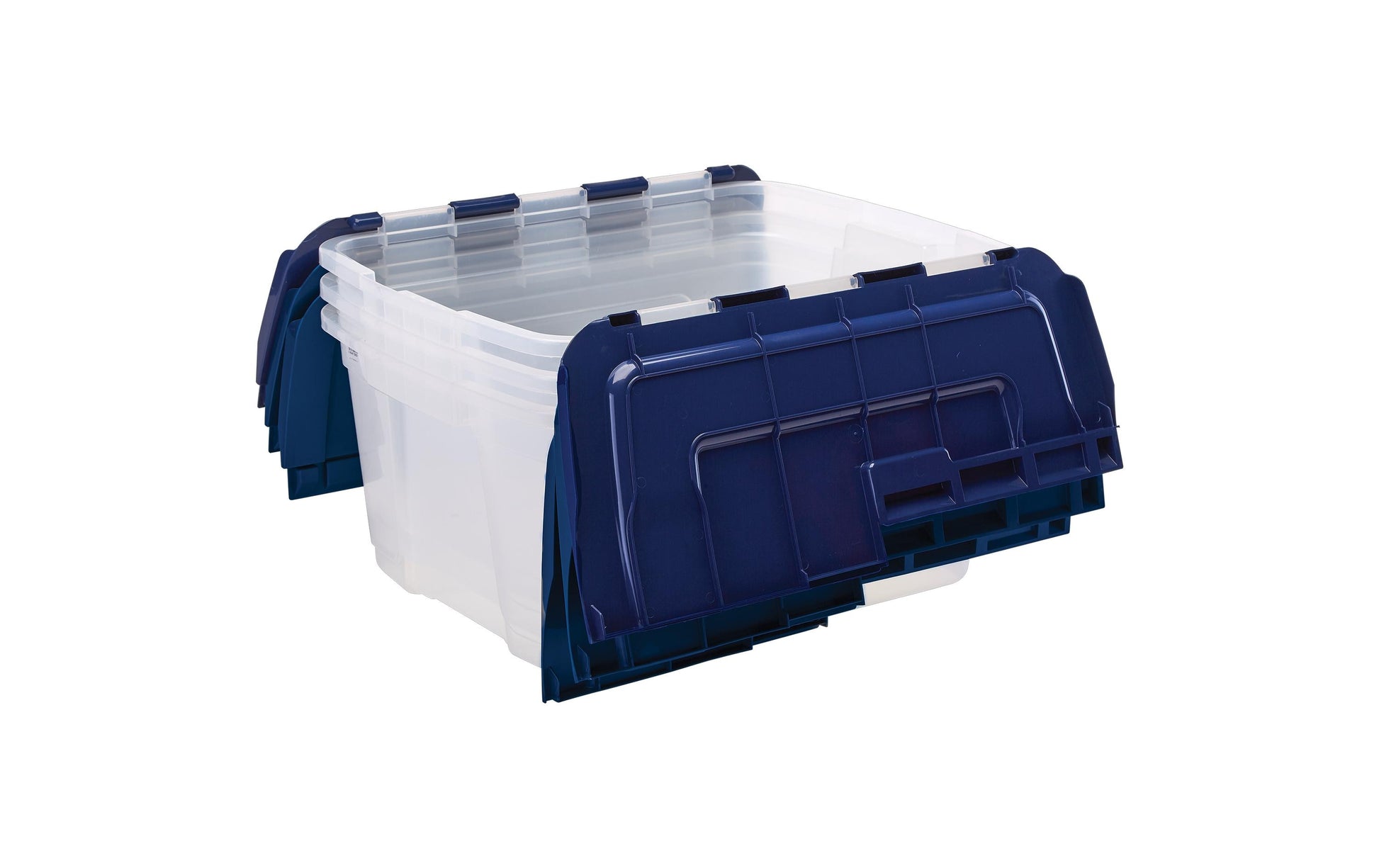 Fellowes ProStore Aufbewahrungsbox 45 L – mit Deckel, transparent/blau, PP, B 590 × H 280 × T 430 mm